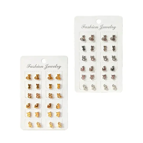 Zarcillos Topitos Acero Inoxidable con Gatos
